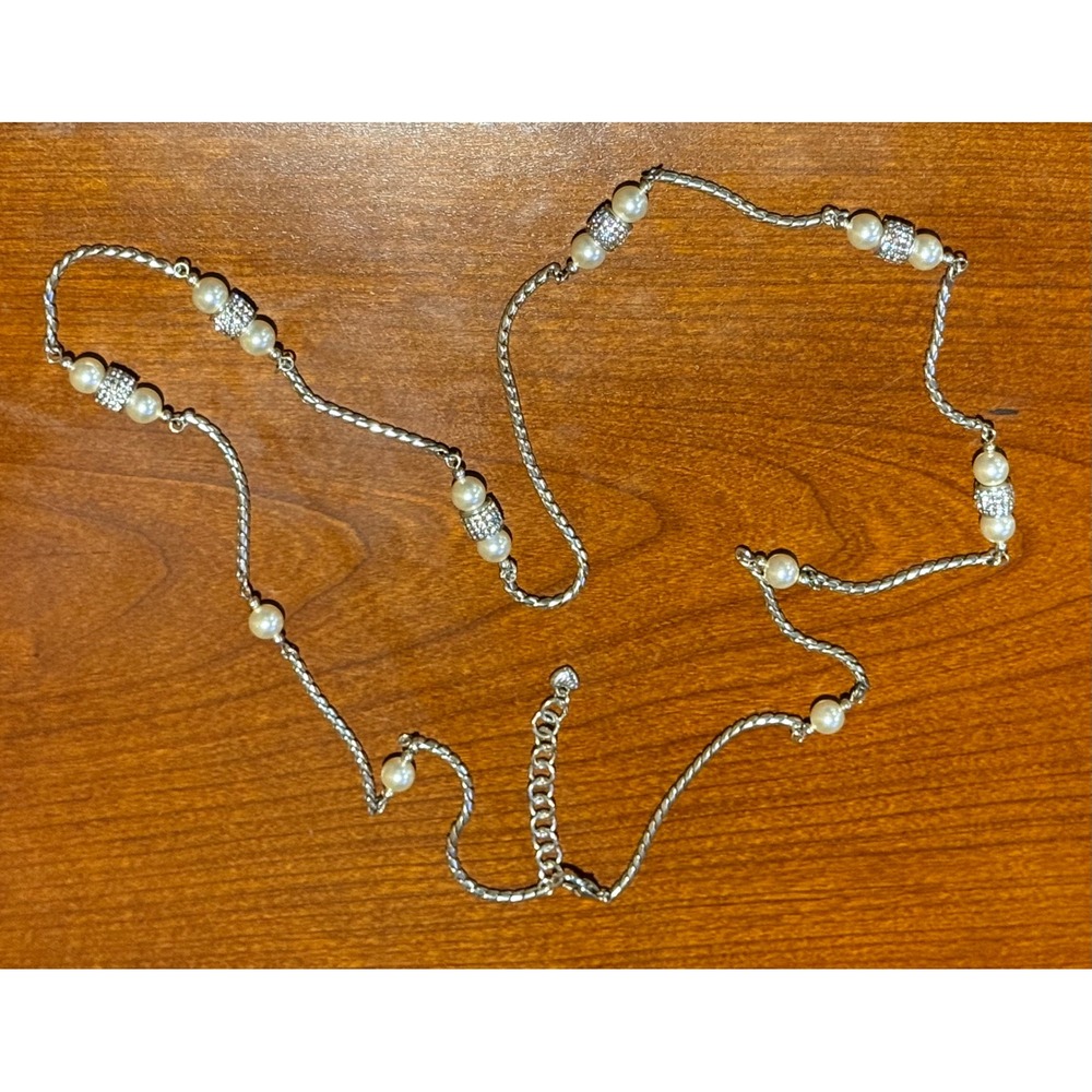 Brighton Meridian Silver‎ Plated Faux Pearl & Crystal Station Long Rope Necklace
